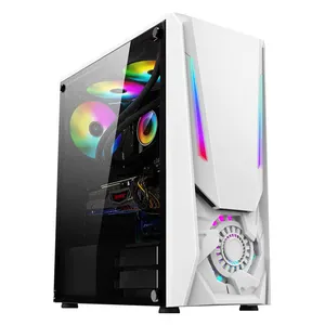 เคสคอมพิวเตอร์สำหรับเล่นเกม PC,เคสครอบเดสก์ท็อปของ Micro ATX CPU RGB สีขาว