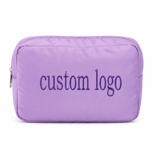 Eco-Friendly Purple Reusable Foldable <b>Make</b> <b>Up</b> Waterproof Custom Embroidery Logo Letter Nylon Cosmetics <b>Bag</b> - Product Image 1