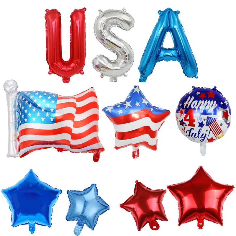 Nicro 4. Juli Party dekorierte Aluminiumfolien-Ballons Sterne Streifen Pentagramm amerikanische Flagge Aluminium-Ballons