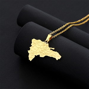 Collane con Ciondolo Mappa della Repubblica Dominicana in Acciaio Inossidabile con Nomi delle Città, Gioielli con Mappe di Paesi in Colore Argento/Oro - Product Image 4