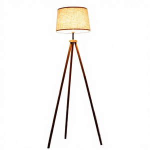Simple KD Solid Wood E26 LED Floor <b>Lamp</b> Nordic Tripod Minimalist Design with Fabric Shade for Living Room and <b>Study</b> - Product Image 3