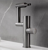 Nouvelle arrivée, robinet de salle de bain universel rotatif en laiton gris canon, robinet de lavabo à eau chaude et froide avec affichage numérique LED