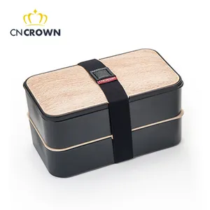 Caja bento de bambú con tapa de madera, productos populares de doble capa, fiambrera de 1200ml