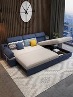Canapé-lit carré 3 places moderne avec cadre métallique, tissu inclinable, pliable et extensible, rangement intégré, housse amovible et lavable