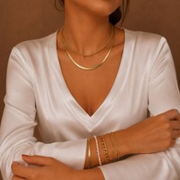 EMANCO Ensemble de bijoux en acier inoxydable : Colliers à chaînes superposées et chaînes à maillons corde, Bracelets perlés. Vente en gros et dropshipping.