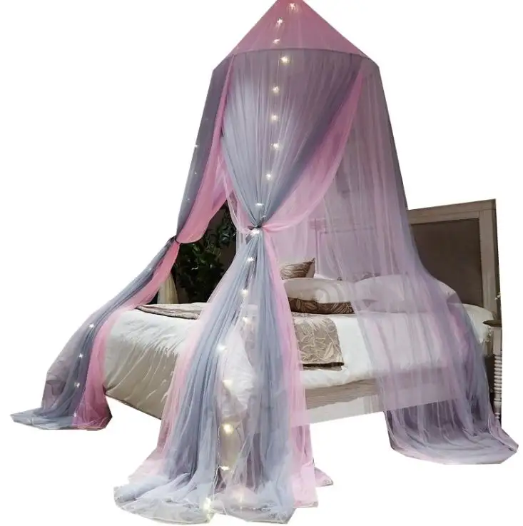 Цветная занавеска для кровати-двухслойная прозрачная сетчатая купольная кровать из полиэстера-круглая обруч москитная сетка для принцессы