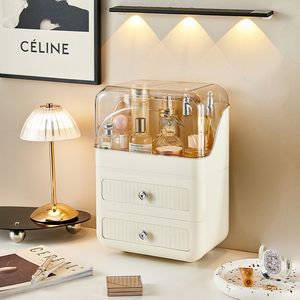 Boîte de rangement cosmétique avec tiroirs, organisateur de bureau en plastique, étui à maquillage, couvercle anti-poussière, support de rangement haut de gamme - Product Image 5