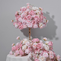 Boule de fleurs artificielles roses et blanches en gros pour centre de table de mariage, décoration florale en soie pour centre de table