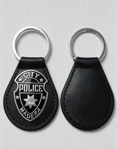 Custom Engraved Metal Badge <b>Leather</b> <b>Keychain</b> | Gold/Nickel Plated Zinc Alloy Key Ring Fob | <b>Leather</b> Key Holder - Product Image 3