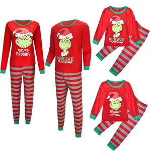 2524圣诞家庭配套睡衣套装成人儿童家庭配套服装上衣 + 裤子圣诞睡衣Pj婴儿服装套装