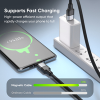 Cable Magnético USB-C de 240W, Carga Rápida de 5A, 2 en 1, Puntas Desmontables Tipo-C y Mini Adaptador, Cable de Datos Trenzado de Nailon de 24 Pines