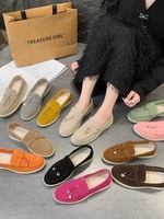Sepatu Loafer Wanita Ukuran Besar Gaya Inggris, Sepatu Flat Suede, Sepatu Santai Serbaguna, Sepatu Mengemudi Wanita, Grosir