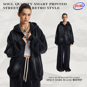 Sudadera con Capucha y Doble Cremallera, Estilo Otoño/Invierno 2025, 430G, Lavado con Efecto Desgastado, Borde Deshilachado, Estilo Rat Bag - Product Image 5