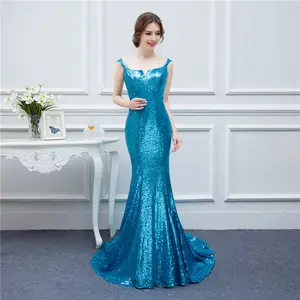 Blue Sequins Mermaid Bridesmaid Dresses Spaghettis Straps Small V neck Long Brides Maid Of Honor Dresses Wholesale Price