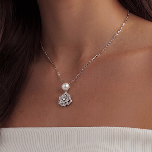 Freshwater Pearl Flower Pendant Necklace <b>Copper</b> Zircon Floral Bloom Necklace Dainty Elegant Necklace For Women Gift - Product Image 5