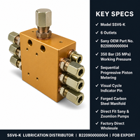 Pièces détachées d'occasion pour camions pompe à béton : Distributeur SSV6-K B220900000004, Vanne de distribution de graisse à 6 trous Sany Zoomlion – Vente en gros