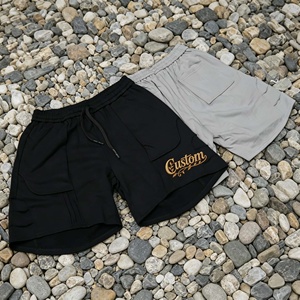 Custom Embroidered Men's Cotton Shorts Drawstring Waist Casual Solid Color Breathable Front Logo Design Shorts - Product Image 5
