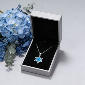 Collana con Pendente Stella di David Esagramma in Opale Blu, Gioiello Religioso Best Seller - Product Image 4