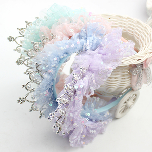 Princess Chiffon Crown Hair Bows for Girl Organza <strong>Mesh</strong> Hair <strong>Deco</strong> with Sequin Tutu Crown Band Kids Hair Accessories - Product Image 1
