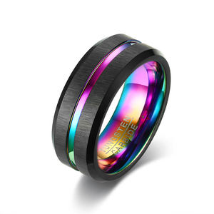 Benutzer definierte Wolfram karbid Versprechen Ring für Männer gerillte leere Laser gravur Logo schwarz Regenbogen Trendy für Hochzeit Verlobung geschenk - Product Image 1