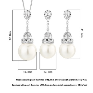 High Quality Fashion Eco-friendly Copper 16-14mm White Shell Pearl Tassel Temperament Bridal Jewelry <b>Set</b> for Women - Product Image 2