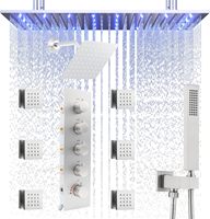 Système de douche à effet pluie au design moderne en chrome, robinet en laiton avec commande thermostatique, monocommande, montage mural