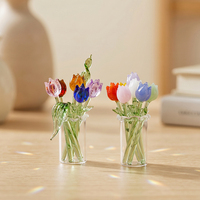 Bunga Tulip Kaca Gaya Murano Buatan Tangan untuk Hadiah Hari Ibu Buket Bunga Tulip Kristal Elegan Dekorasi Meja Rumah Ornamen