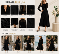 Robe longue sur mesure pour femme, manches longues, col et ceinture, élégante, pour le bureau, modeste, formelle, pour les fêtes, OEM ODM Factory