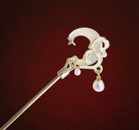 Perlen-Quasten-Haarnadel für Damen, Imitation Jade, Mondförmig, Hanfu Pferdegesicht-Rock Kopfschmuck für Hochzeit und Chinesisches Neujahr