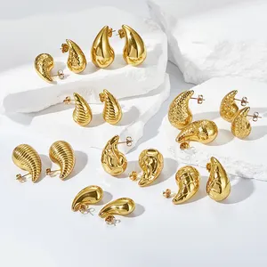 ביירון תכשיטי יוקרה כניסות חדשות אופנה תכשיטי עגילי חישוק בציפוי זהב עגילים חלולים 18k עגילי טיפת דמעות מים לנשים