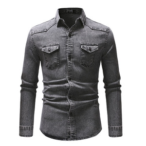 <span class=keywords><strong>Camicia</strong></span> di <span class=keywords><strong>Jeans</strong></span> a maniche lunghe di alta qualità <span class=keywords><strong>camicia</strong></span> da uomo in cotone tinta unita primavera per uomo camicie da uomo Casual primavera - Product Image 6