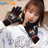 Elk de Noël épaissi tricoté adulte jetable sergé gants cadeau écran tactile mode mignon hiver chaud Couple