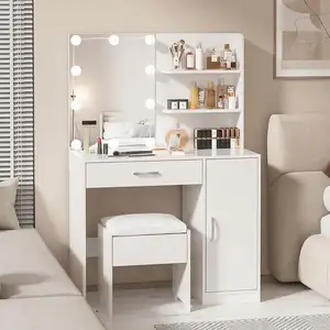 Tocador con luz LED para muebles de dormitorio con espejo Hollywood Tocador de maquillaje de madera