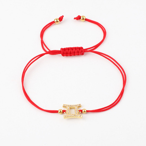 Nouveau Design Plaqué Or 18K Mignon Petit CZ Pave 12 Charme Du Zodiaque Cordon Rouge <span class=keywords><strong>Noeud</strong></span> Tissé Tressé Chanceux Amitié Bracelet JBS12667 - Product Image 5