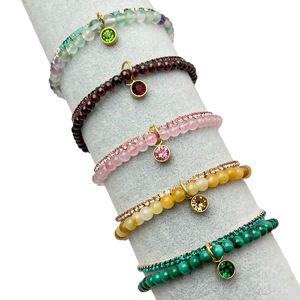 Bracelet en pierre naturelle de 4mm & Lnsert Drill Bracelet Set Bling Girl Jewelry Elastic Shinning Teniss Bracelets Set - Product Image 4