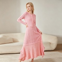 Setelan Rajut Tekstur Viscose Elegan 2 Potong |   Kardigan Lengan Panjang Model Crop + Gaun Maxi Mermaid Tanpa Lengan dengan Ruffle Asimetris