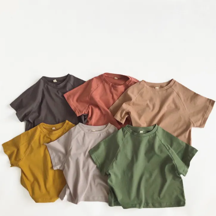 Plain Colors Good Quality Knit Jersey Cotton Boutique Kids Basic Tee Summer Season Short Sleeve T-shirt