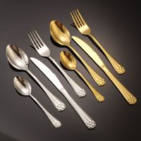 Ensemble de couverts en acier inoxydable 410, motif diamant, manche poli miroir, or et argent, fourchette, couteau, cuillère, logo personnalisé, vente en gros
