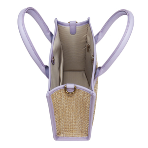 Sac fourre-tout mini personnalisé en paille avec poignée en cuir, petit sac à main tissé avec patch lettre, sac de plage d'été, fabrication OEM - Product Image 5