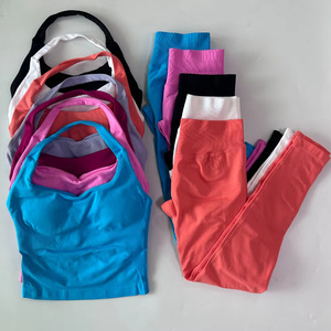 Conjunto de Shorts de Yoga sin Costuras con Logotipo Personalizado en 27 Colores, con Sujetador Deportivo Halter sin Espalda, Cintura Alta, Elástico, para Gimnasio y Entrenamiento, para Mujer - Product Image 1