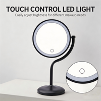 Miroir de maquillage portable double face 3x-5x, lumières LED tricolores à intensité variable, 3 modes commutables, commande tactile, rechargeable par USB