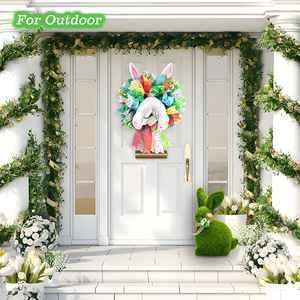 เครื่องประดับรูปกระต่ายการ์ตูนสำหรับงานแต่งงานในฤดูใบไม้ผลิ พวงหรีดอีสเตอร์ กระต่ายโจรพร้อมพวงมาลัยอีสเตอร์สำหรับตกแต่งบ้าน - Product Image 5