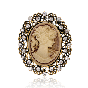 Bijoux en alliage Rhinestone Vintage <span class=keywords><strong>Broche</strong></span> Femme Palais Beauté Portrait Poitrine Fleur Rhinestone Beauty Head Cameo Brooch - Product Image 6