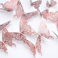 Citron 12 pièces 3D or papillon Stickers muraux décor amovible métallique autocollants chambre murale fête gâteau décorations cadeau fille