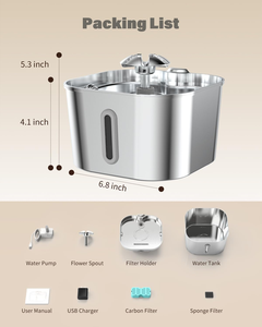 Fontaine à eau pour animaux de compagnie en acier inoxydable de 2,2 L, distributeur d'eau automatique pour chats, bol d'eau filtrée ultra-silencieux pour chats et chiens - Product Image 3