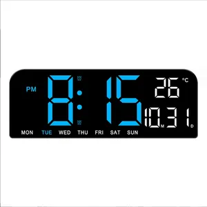 Vente en gros d'affichage LED moderne multifonctionnel Luminosité réglable Minuterie alarme Horloge LED Horloge murale numérique Décoration intérieure Bureau