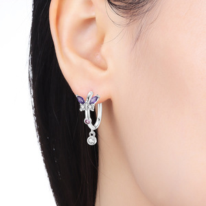 Silver Plated Butterfly Hoop <b>Earrings</b> With Zircon Stones For Women <b>Cute</b> Fashion Dangle Jewelry - Product Image 4