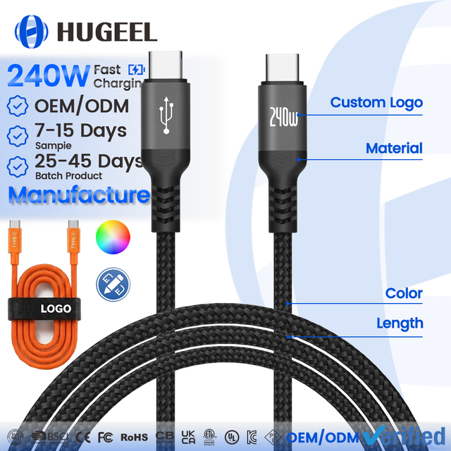 Wholesale High Quality 240W USB C Cable PD100W Fast Charging for Phone Laptop Tablet Charger USB2.0 480Mbp Type-C Data Cable Kit