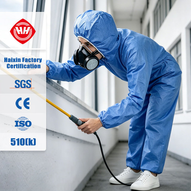 Hubei Haixin Industrial-Grade SMS Polypropylene Disposable Chemical Coveralls 3-Layer CE Type 5/6 with Breathable Elastic Fit