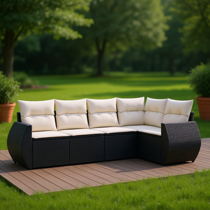 Black Rattan <b>Garden</b> <b>Sofa</b> Set 6 Seater Outdoor Furniture Contemporary Design - Product Image 2